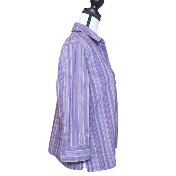 Additions by Chico’s Lavender Striped 3/4 Sleeve Button Front Top – Size 1 (M/L) - Picture 2 of 10